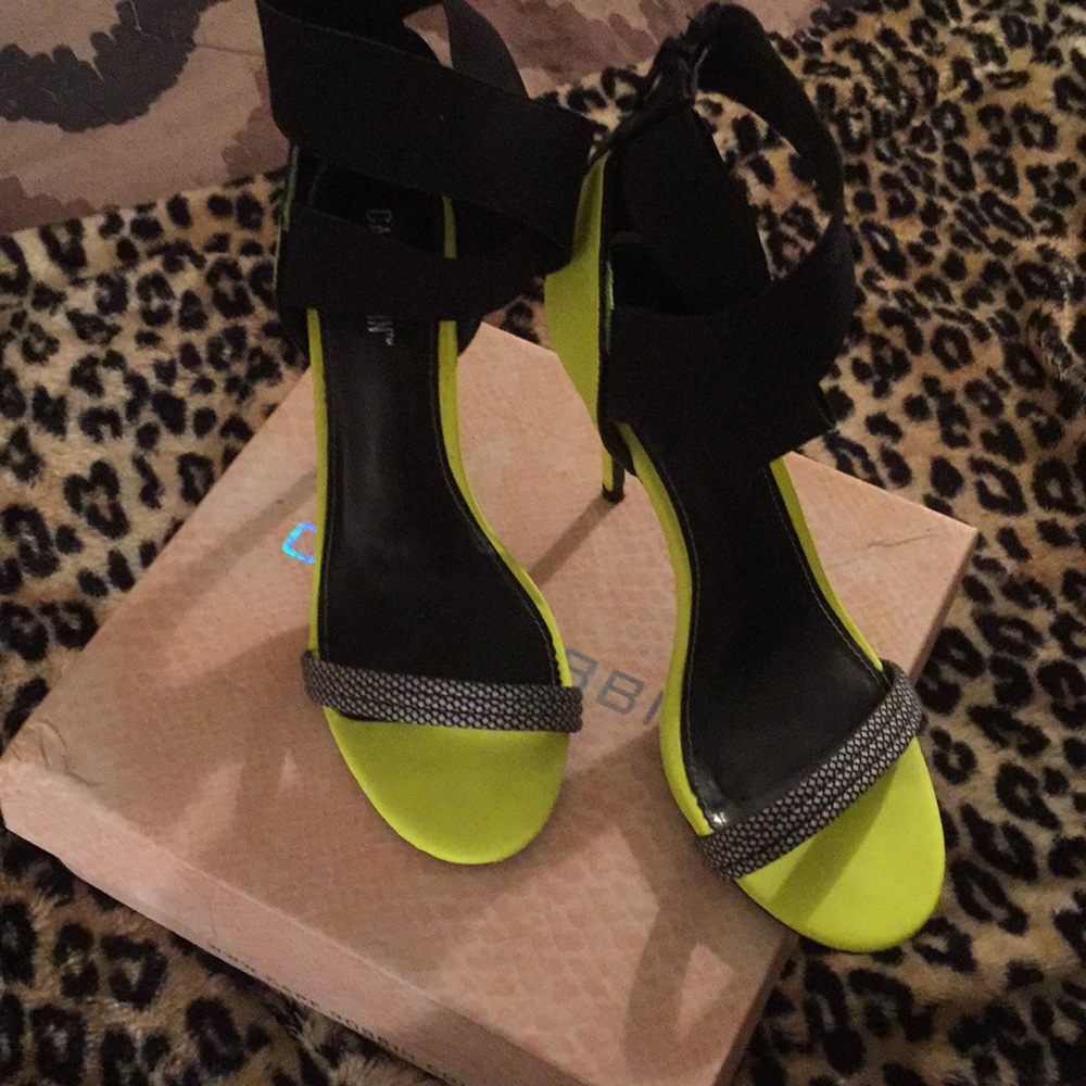Yellow and black open toe.